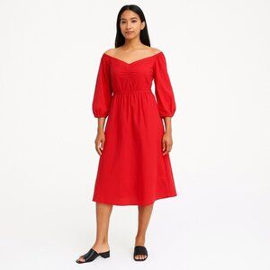 Anthropologie Klara off-shoulder dress full sleeve pockets V neck cotton 6Petite